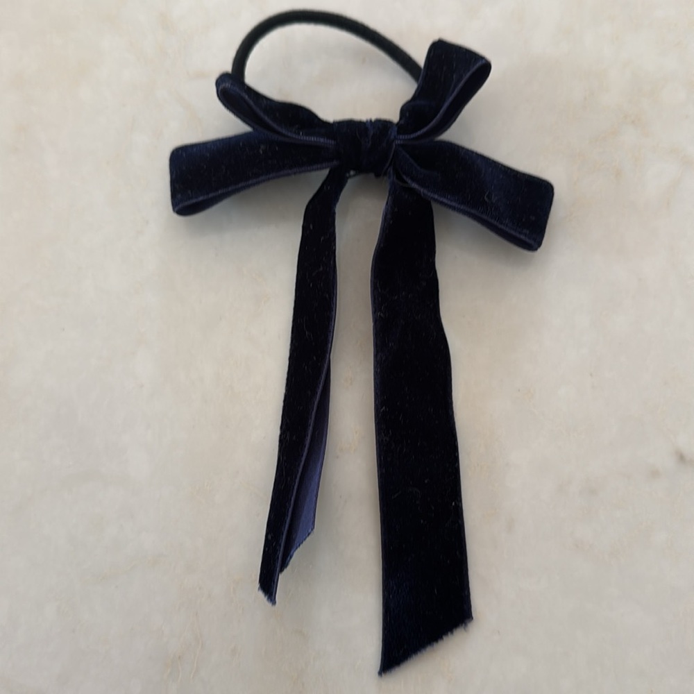 Handmade Blue Velvet Bow Hair Tie – Soft Vintage-Inspired Ponytail Holder